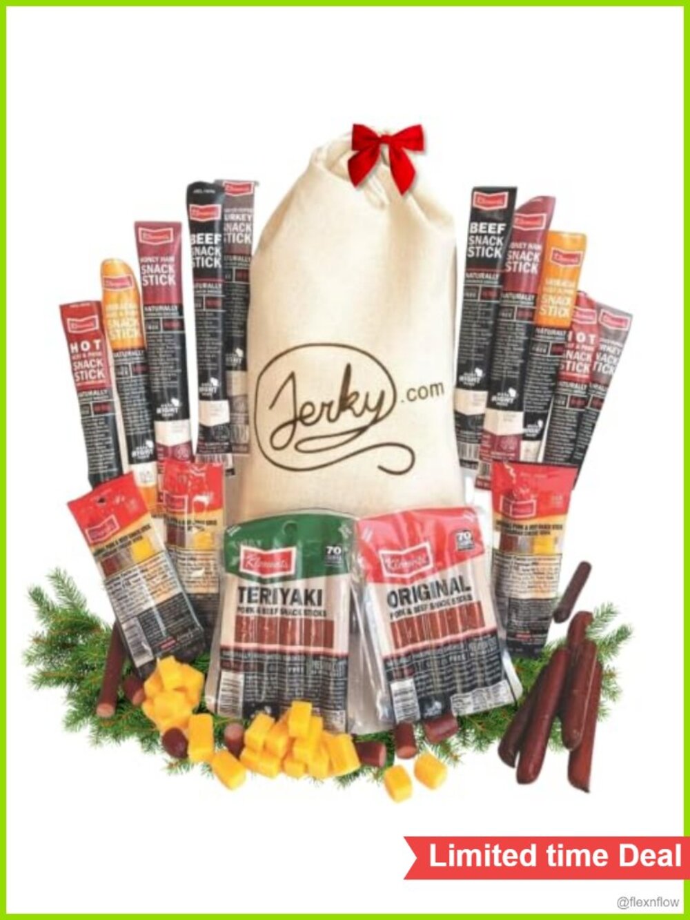 26pc Meat Sticks Jerky Variety Pack Beef Jerky Gifts for Men Jute Bag